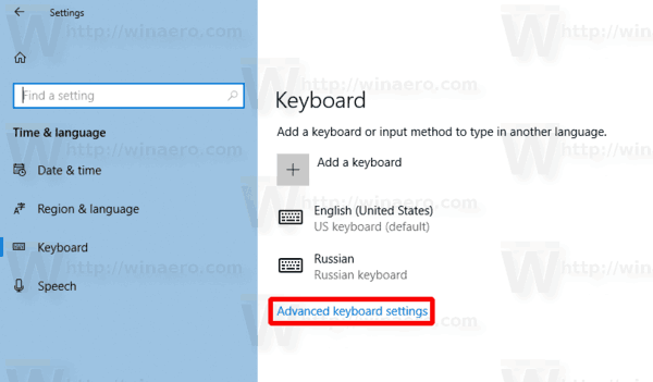 Modifier les raccourcis clavier pour changer la disposition du clavier dans Windows 10