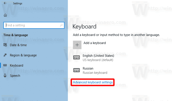 Skift genvejstaster for at skifte tastaturlayout i Windows 10