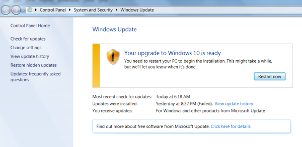 注意：Windows7はWindows10に自動的にアップグレードできます