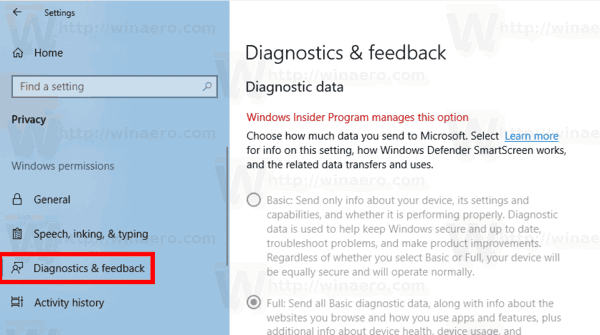 Onemogočite Keylogger v Windows 10 Spring Creators Update
