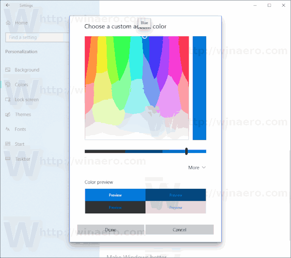 Aktivér mørke titellinjer med brugerdefineret accentfarve i Windows 10