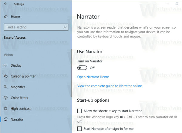 Habilitar el modo de escaneo de narrador en Windows 10