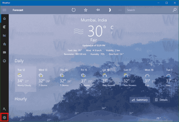 Setel ulang Aplikasi Cuaca di Windows 10