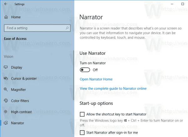 Desative ou ative os erros de leitura do Narrator no Windows 10