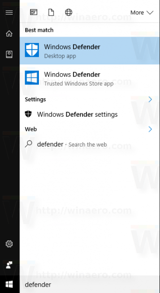 Приложение UWP Защитника Windows в Windows 10, сборка 14986