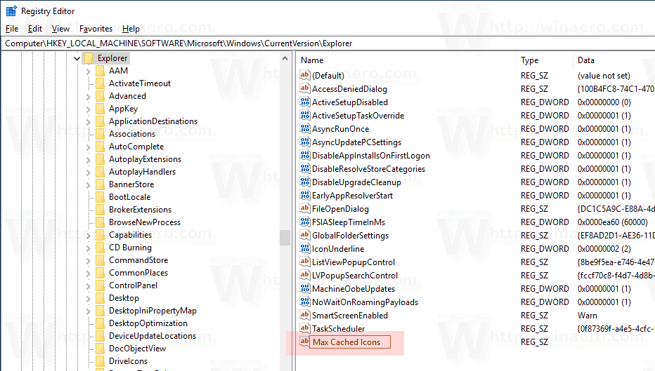 Wijzig de grootte van de pictogramcache in Windows 10