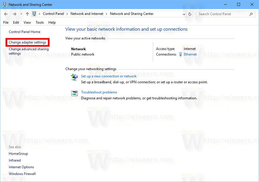 Crear acceso directo a conexiones de red en Windows 10