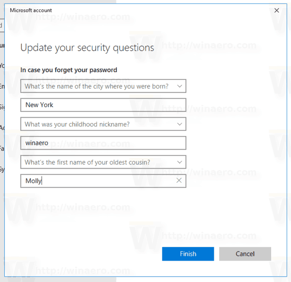 Деактивирайте въпросите за сигурност за локални акаунти в Windows 10