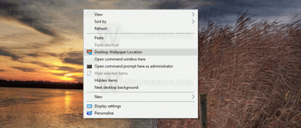 Menu contextuel de l'emplacement du papier peint du bureau dans Windows 10