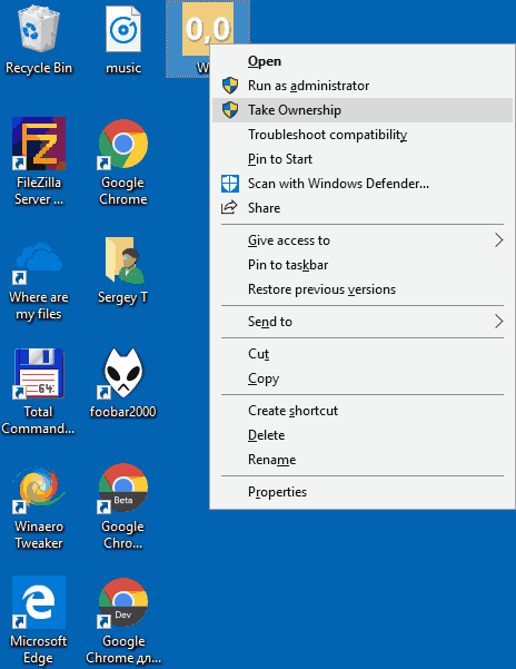 Lisää Ota omistajuus -yhteysvalikko Windows 10: ssä