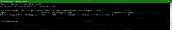 Nhận thông tin CPU qua Command Prompt trong Windows 10