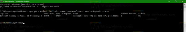 Pridobite informacije o procesorju prek ukaznega poziva v sistemu Windows 10