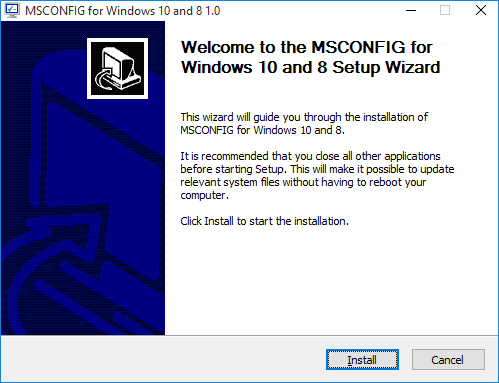 Gaukite klasikinį msconfig.exe „Windows 10“ ir „Windows 8“