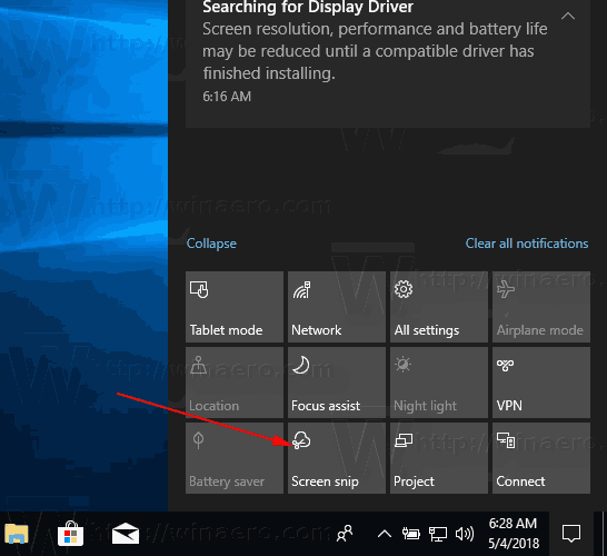 Padarykite „Windows 10“ ekrano kopiją naudodami „Screen Snip“