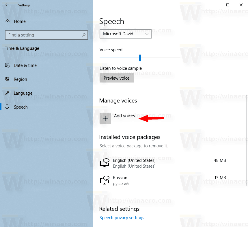 Adăugați și eliminați Speech Voice în Windows 10