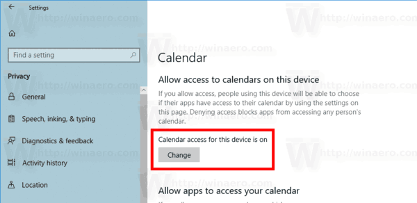 Išjunkite programos prieigą prie kalendoriaus sistemoje „Windows 10“