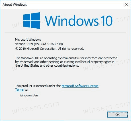 A Windows 10 Build 18363.418 19H2 ki fogja cserélni az 18362.10024 verziót