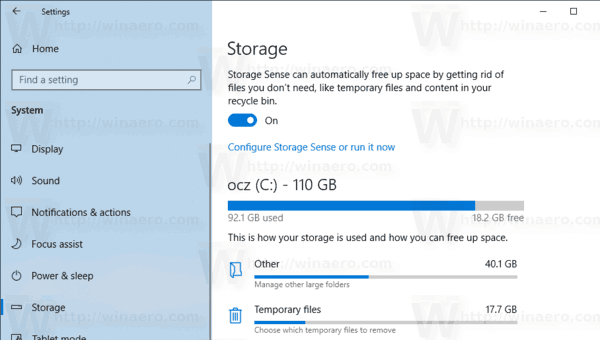 ปิดการใช้งาน Storage Sense เพื่อลบไฟล์ชั่วคราวใน Windows 10