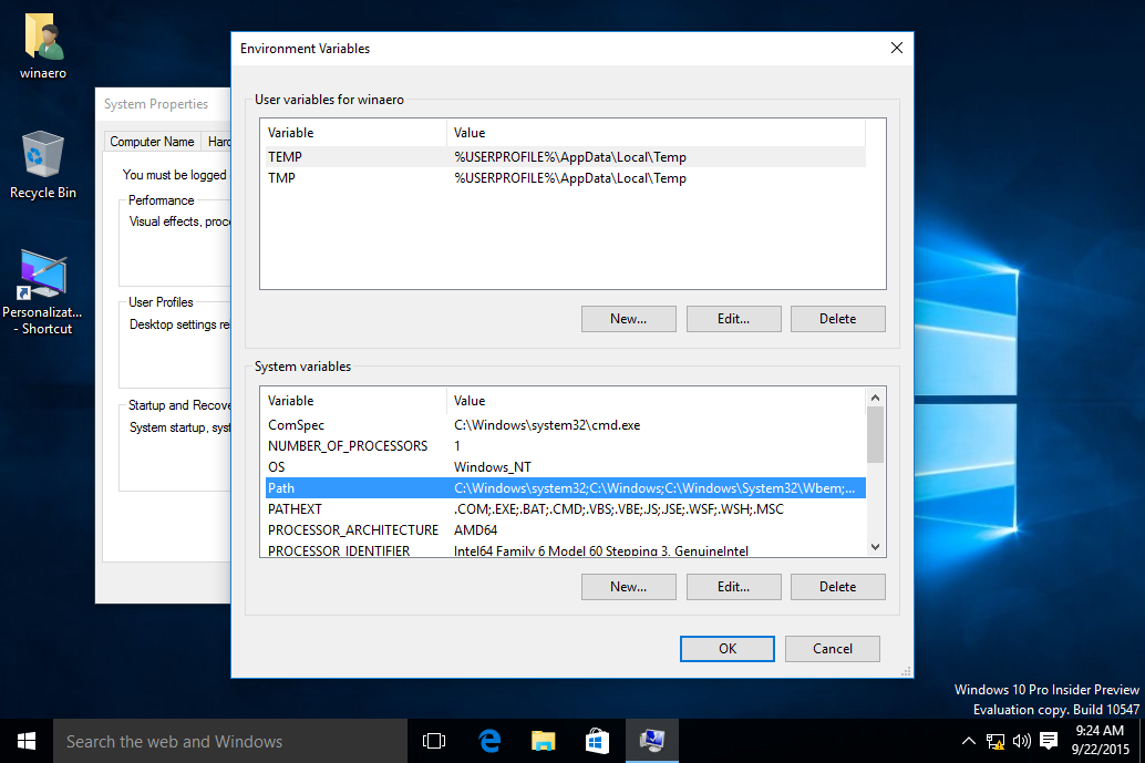Ajouter le menu contextuel des variables d'environnement dans Windows 10