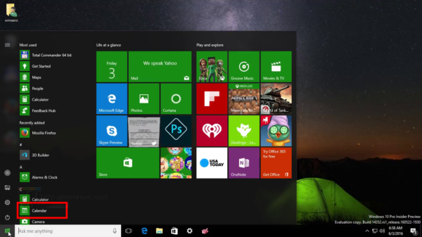 Wijzig de eerste dag van de week in de Windows 10-agenda