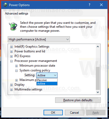 Изменить политику охлаждения системы для процессора в Windows 10