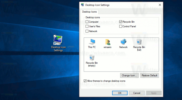 Hozzon létre Asztali ikon beállítások parancsikont a Windows 10 rendszerben