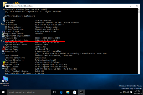 Как получить дату установки Windows 10