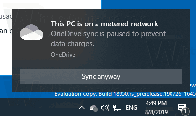 Uključite ili isključite Pauziraj OneDrive Sync na izmjerenoj mreži