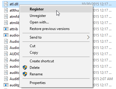 Добавить команды контекстного меню Register DLL для файлов DLL в Windows 10