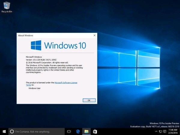 Windows 10 bản dựng 14271 đã cập bến Fast Ring