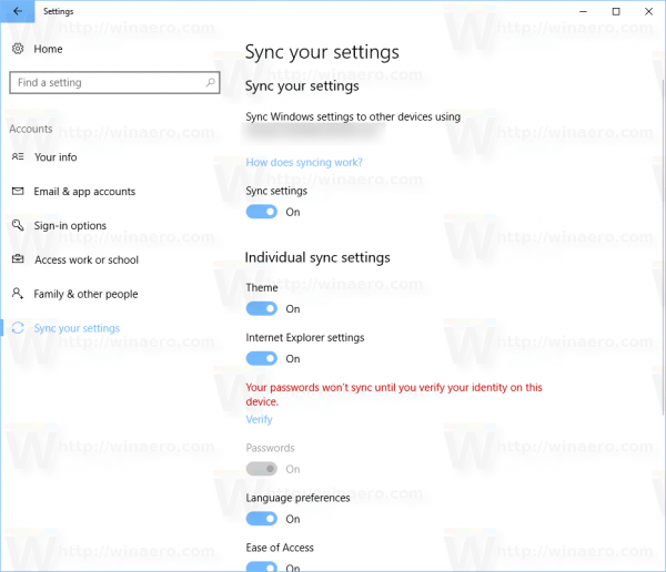 Aktivieren oder deaktivieren Sie die Synchronisierungseinstellungen in Windows 10