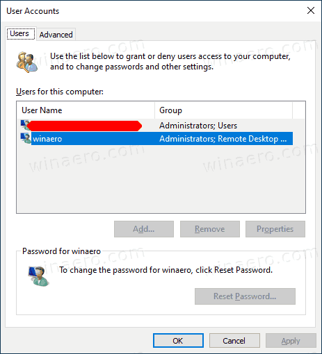 Ajouter des comptes d'utilisateurs classiques au panneau de configuration dans Windows 10