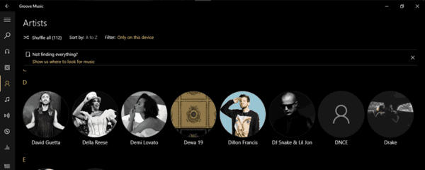 Imposta Groove Music Artist Art come schermata di blocco o sfondo del desktop