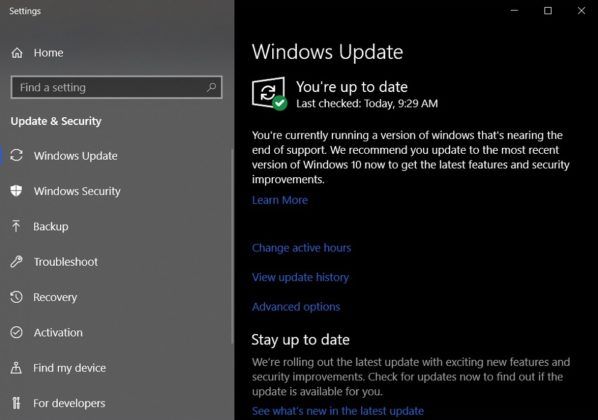 Windows 10 versi 1803 sekarang tidak lagi didukung untuk Home dan Pro SKU