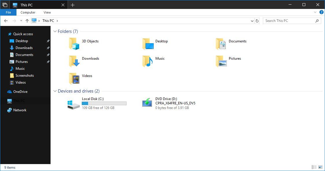 File Explorer i Windows 10 får et mørkt tema