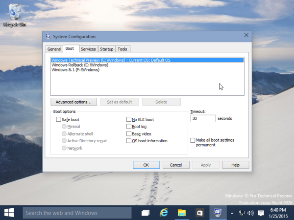 Cara menghapus opsi Windows Rollback dari menu boot