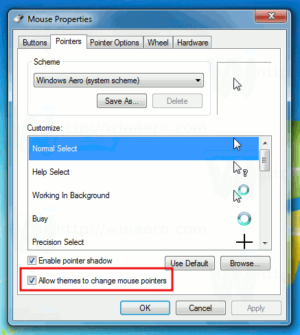 Zabráňte témam Windows 10 v zmene kurzorov myši
