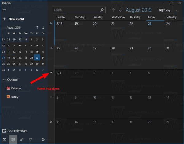 Luba Windows 10-s rakenduse Kalender nädalanumbrid