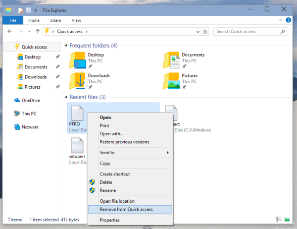 Hapus file dari file terbaru di Windows 10