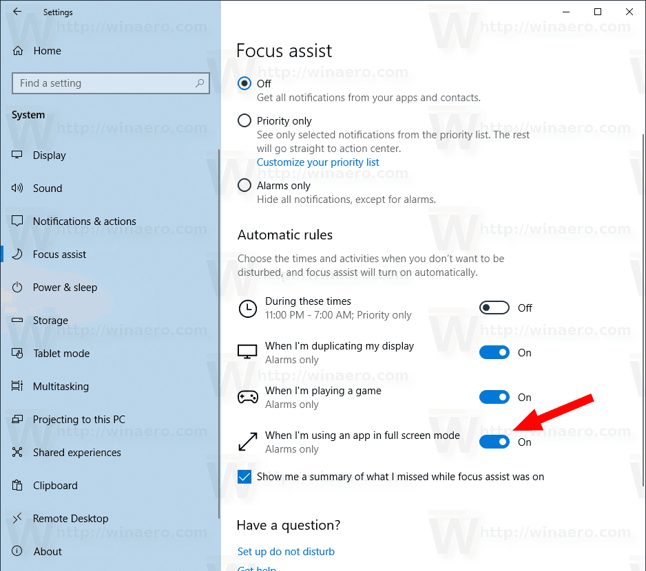 Lülitage Focus Assist automaatselt täisekraanirakenduste jaoks sisse Windows 10-s