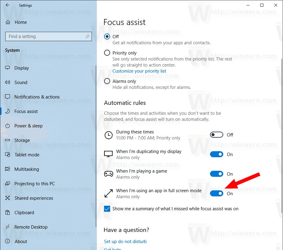 विंडोज 10 में फुल स्क्रीन एप्स के लिए फोकस असिस्ट ऑटोमैटिकली ऑन करें