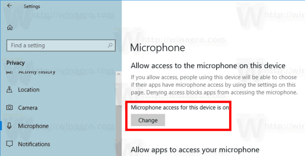 Dezactivați accesul la microfon pentru aplicații în Windows 10
