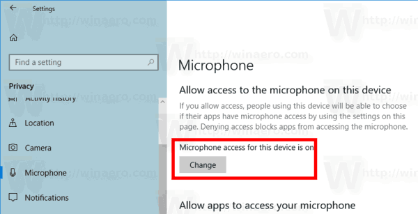 Deaktivieren Sie den App-Zugriff auf das Mikrofon in Windows 10