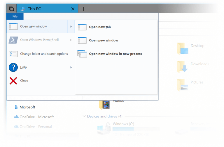 Obriu l'aplicació a la pestanya nova amb conjunts a Windows 10