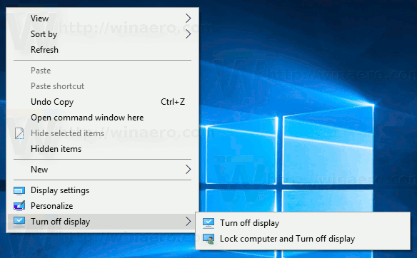 Dodajte kontekstni izbornik za isključivanje zaslona u sustavu Windows 10