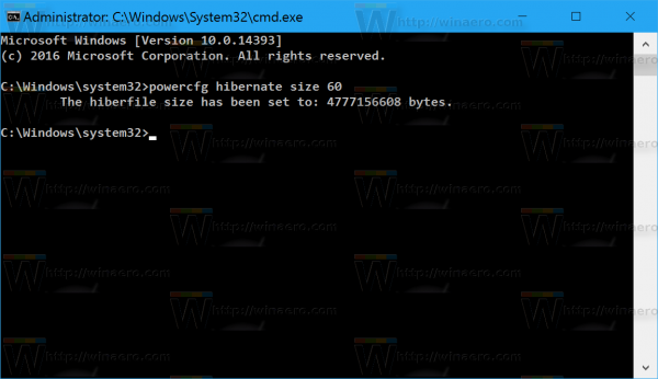Μειώστε το μέγεθος του αρχείου αδρανοποίησης (hiberfil.sys) στα Windows 10