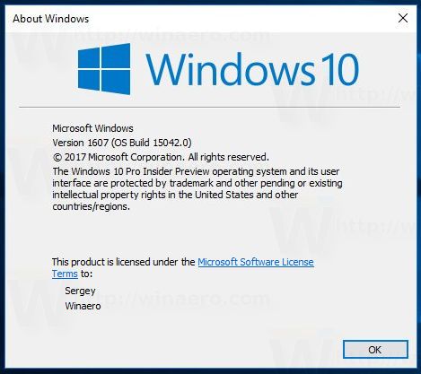 Windows 10 Build 15042 nav darbvirsmas ūdenszīmes un derīguma termiņa