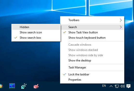Conseil: économisez de l'espace dans la barre des tâches en désactivant la zone de recherche dans Windows 10