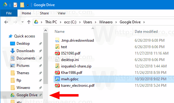 Pridėkite „Google“ diską prie „File Explorer“ naršymo srities sistemoje „Windows 10“