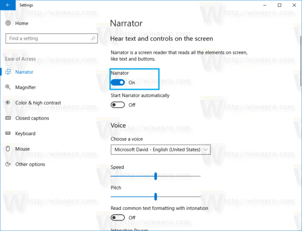 Desativar atalho de teclado do Narrador no Windows 10